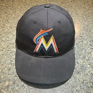 Miami Marlins MLB black adjustable baseball hat with embroidered logo